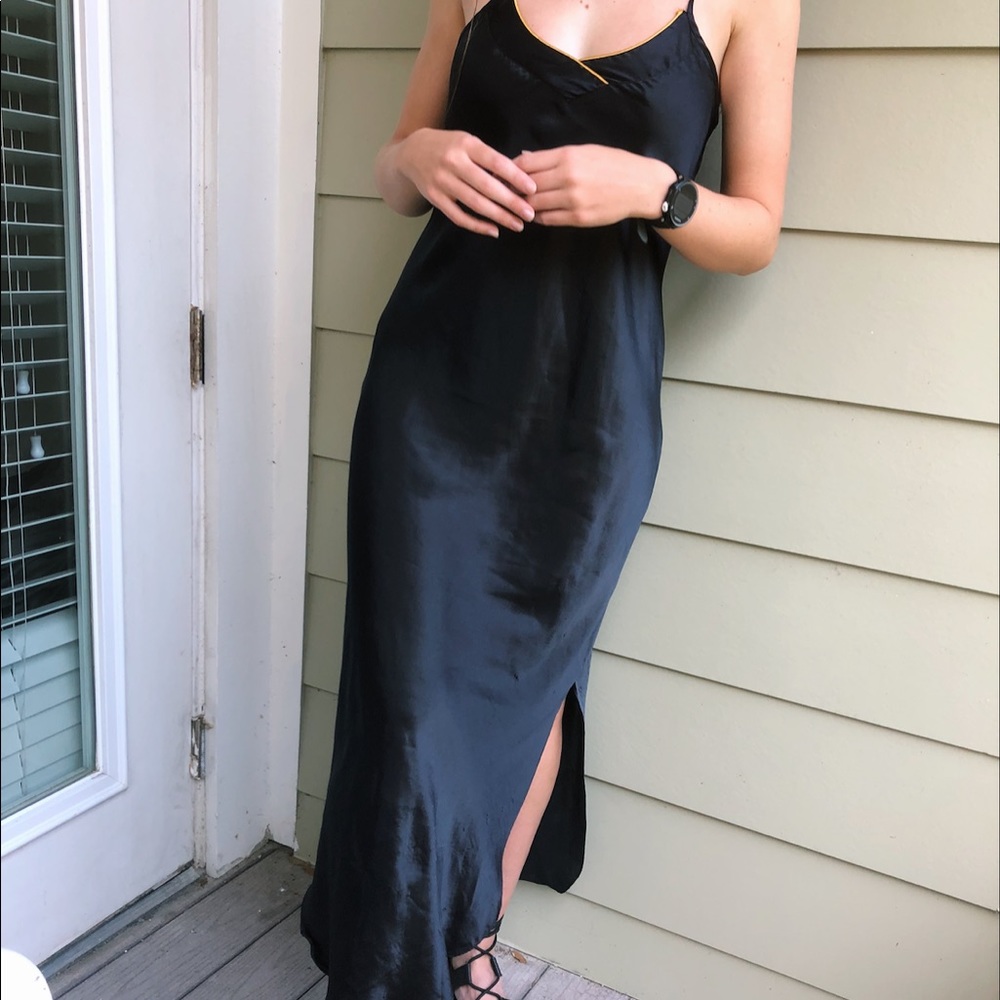 Black slip dress with slit
